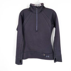 Under Armour Jacket S Black Semi Fitted Neoprene Thumb Holes Half Zip Pullover